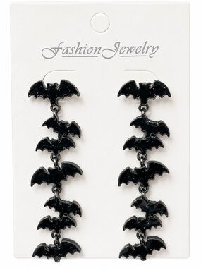 Black Bat Cascade Dangle Earrings Gothic Halloween Statement Jewelry NEW